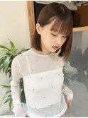 "久保田"切りっぱなしボブワイドバングぱっつん前髪暖色ブラウン