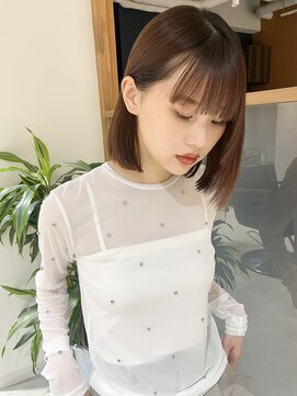 ラミエ バイ メルト 吉祥寺(lamie by melt) "久保田"切りっぱなしボブワイドバングぱっつん前髪暖色ブラウン