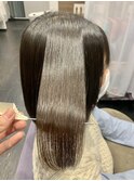 黒髪ロングストレートグレーベージュエギョモリオン眉ショート