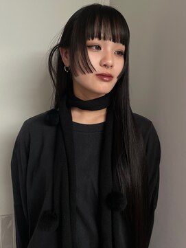 ステン(sten) ダークブラック/姫カット/ワイドバング/黒髪ロング