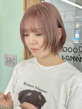 ヒビヲ(HIBIO) レイヤーボブミニボブケアブリーチピンクベージュダブルカラー