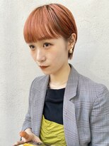 ヌープヘアーアイス(NUUP.hair ici) オレンジダブルカラーブリーチ耳掛けシースルーバンク