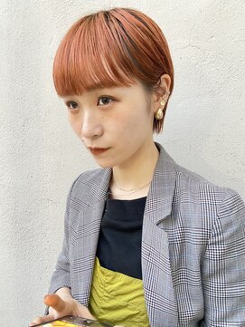 ヌープヘアーアイス(NUUP.hair ici) オレンジダブルカラーブリーチ耳掛けシースルーバンク
