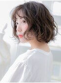 ■くすみベージュゆるふわ抜け感小顔ボブパーマ401上尾30代40代