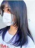 寒色系ブルー×パープルラベンダー 小顔レイヤーミディ