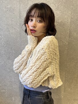 アース 三軒茶屋店(HAIR&MAKE EARTH) 三軒茶屋_レディース_ミディアム_ブラウン_コテ巻き_パーマ_ボブ
