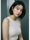 ワンカールボブルフ小顔くすみベージュレイヤー韓国黒髪sk7