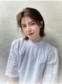 フェザーバングで大人かわいい　カーキグレージュボブ◎