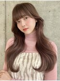 切りっぱなしボブ/エアリーロング/美髪/ピンクブラウン