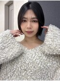 顔周りカット/縮毛矯正/ダークブラウン/コーラルピンク