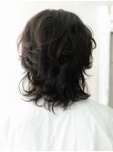 無造作かき上げ伸ばしかけ波巻きパーマウルフ韓国ヘアb仙台