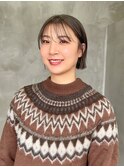切りっぱなしパツッとボブ前髪薄めシースルーバンググレージュ