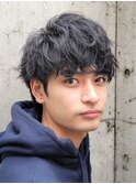 メンズミディアムウルフ緩めルーズシャドウパーマセンターパート