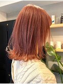 ダブルカラーオレンジベージュカラーケアブリーチ外ハネボブ