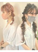 ヘアアレンジ　ツイン編みおろし