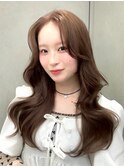 A83韓国ヘアーくびれ巻きロングブリーチなしダブルカラー透明感