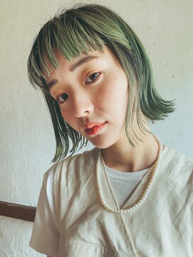 エンクス(enx) 外ハネボブ×グリーンカラー 横浜鶴ヶ峰美容室