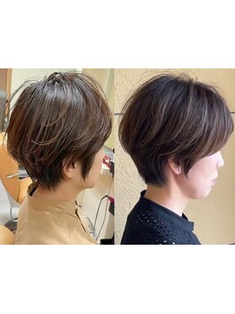 【白髪ぼかし◆透明感カラー】ショート・ボブと相性抜群！白髪を活かしたハイライト/ダブルカラーで美髪に