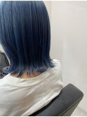 【デザインカラー】ブリーチカラー　ネイビーブルーカラー　ボブ