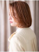 アプリコットオレンジ艶感ストレートかきあげボブY上尾10代20代