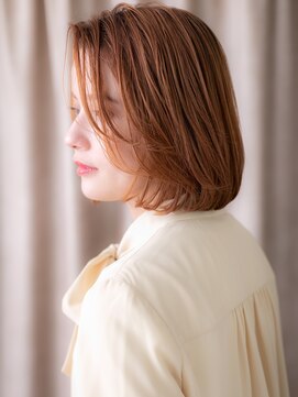 カバーヘア ブリス 上尾西口店(COVER HAIR bliss) アプリコットオレンジ艶感ストレートかきあげボブY上尾10代20代