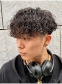 ダークアッシュニュアンスパーマ韓国マッシュベリーショート