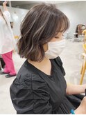 パッツとボブハイライト/ボブパーマ/ラテベージュ