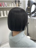 前下がりボブ/黒髪/グレーベージュ/レイヤーロング　新籾