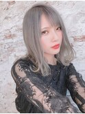 ラベンダーミルクティー刈り上げマッシュショートくすみベージュ