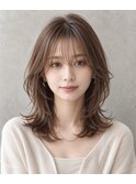 外国人風シースルーバング×ミディアムレイヤー