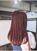 チェリーピンク×セミロングヘアー