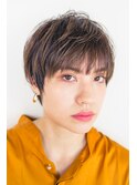 小顔ラウンドマッシュショート/ニュアンスカラー/斜めバング