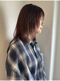 大平/顔まわりレイヤーカットオレンジブラウン透明感ミディアム