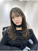 小顔ブリーチなし黒髪ネビージュワンレンローレイヤーボブルフ