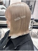 ホワイトブロンドミルクティーホワイトグレージュショートボブ