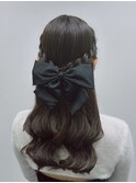 編み込みハーフアップ