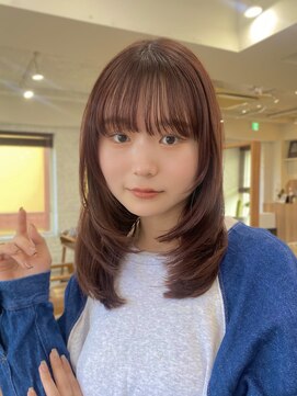 ガーデン 渋谷(GARDEN) 顔周りレイヤー　ミディアム　内巻き　ピンクベージュ　似合わせ