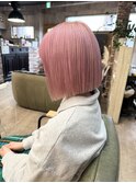 切りっぱなしボブ ブリーチ ピンク ダブルカラー 10代20代30代