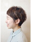 大人可愛いショートボブ×ハイライト/ブリーチなしカラー/小顔