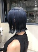 韓国風切りっぱなしボブ　ブルーブラックネイビー　タンバルモリ