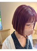 透明感ラベンダーピンクカラ×ハニボブ シースルーバング