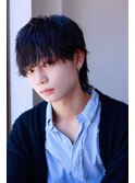 MEN'SHAIRマッシュパーマウルフカルマパーマアッシュブラック