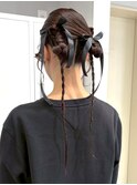 ヘアセット カチモリ リボンアレンジ 三つ編み 結婚式 お呼ばれ