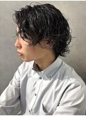 ウルフカット 波巻きパーマ メンズミディアム ウェットヘア