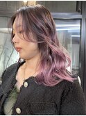 春のトレンド外国人風バレイヤージュとピンクラベンダーのミディ