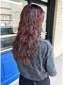 ブリーチなし赤髪ロングパーマ