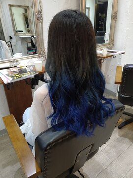 バトヘアー 渋谷本店(bat hair) グラデーションカラー ネイビーグレージュ&サファイアブルー
