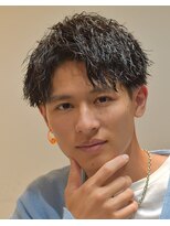 フリーク バーバーショップ 都島店(FREAK BARBER SHOP) 黒髪無造作アップバング縦落ちツイストスパイラルパーマ