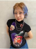 ショートウルフ×ミルクティーライラックルーツカラー
