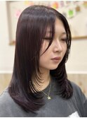 ハッシュカットワインレッドケアカラーレイヤーカット